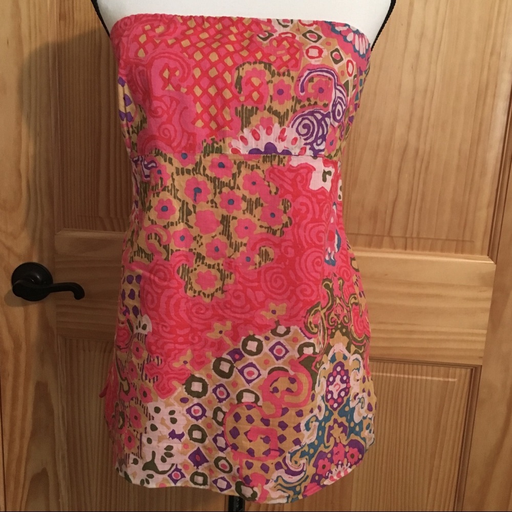 COPY - J CREW Pink and Floral Strapless Top